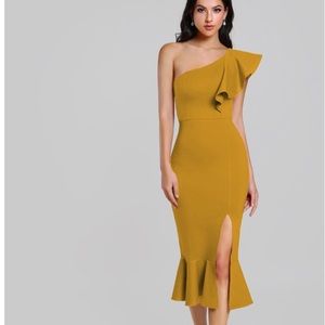 Brand New Golden Yellow One Shoulder Dress